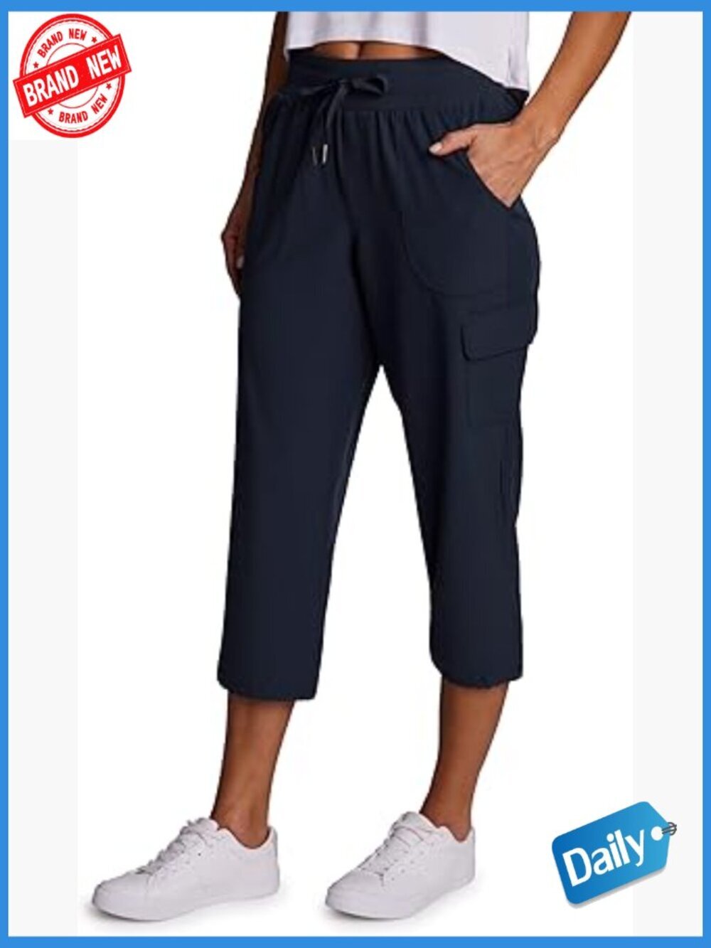 Cargo Capri Pants with Pockets Lightweight Woven Drawstring